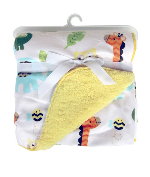 Animal ZIg-Zag Yellow Double Fleece Baby Blanket 1
