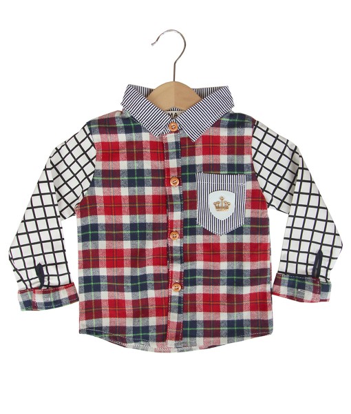 Crown Plaid Stripes Shirt - Red 1