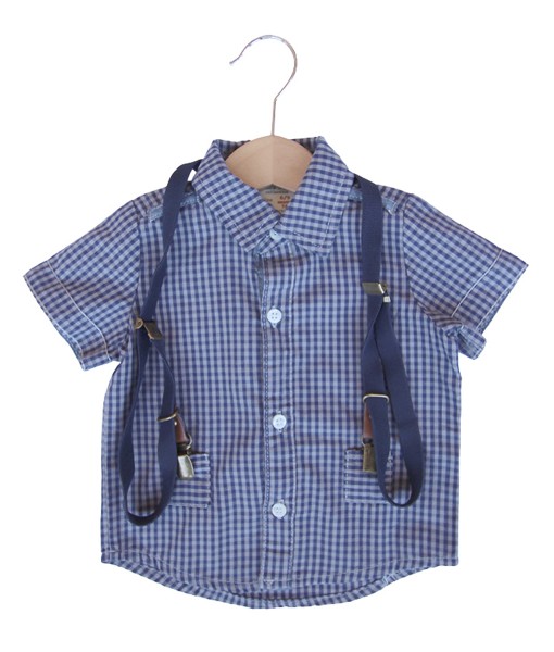 Plaid Blue Short Shirt + Suspender 1