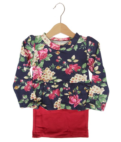 Flower Peplum Top - Dark Blue 1