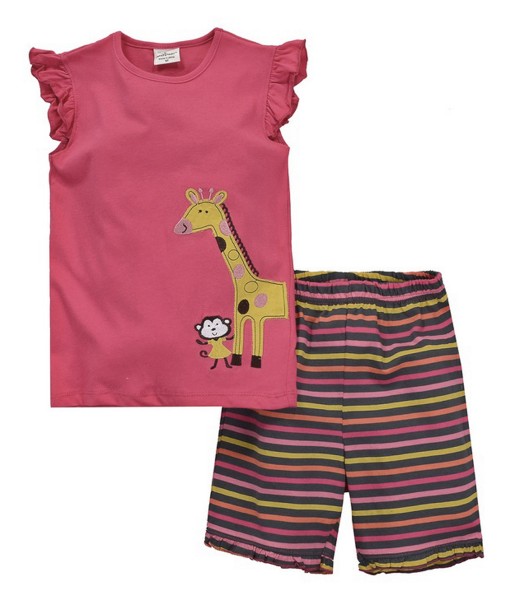 Monkey Giraffe Pink Tee + Stripes Pant 1
