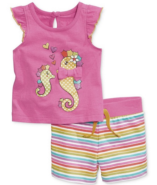 Sea Horse Pink Tee + Stripes Pant 1