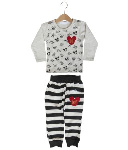 Mickey Tee + Stripes Pant - Grey