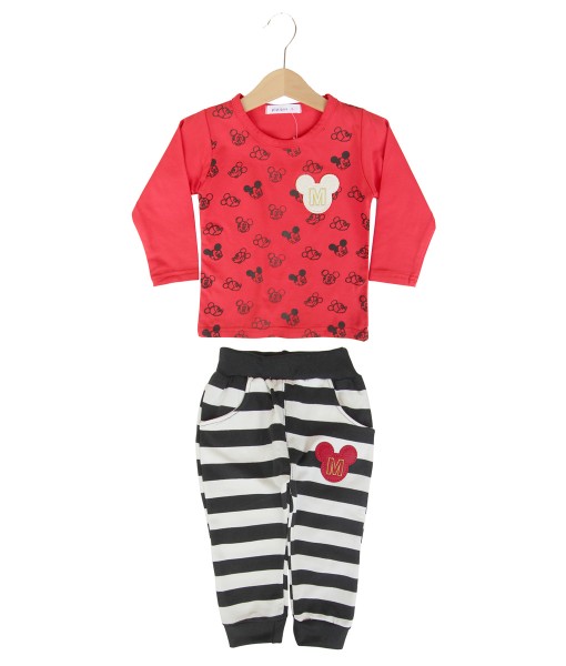 Mickey Tee + Stripes Pant - Red 1