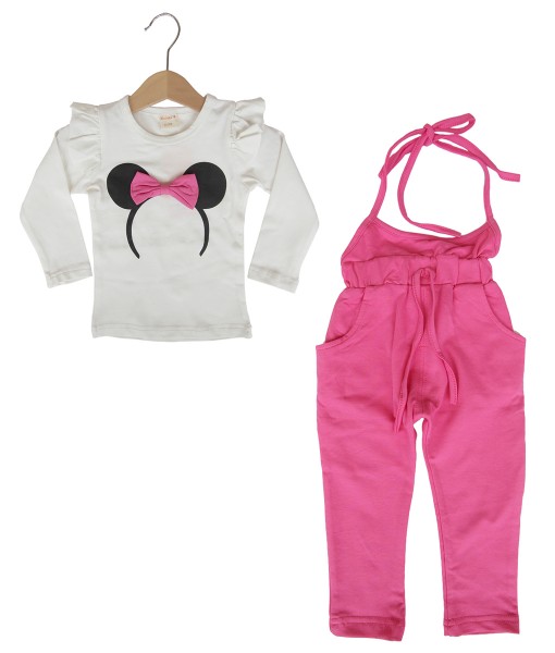 Minnie Bow Tee + Overall - Pink 1