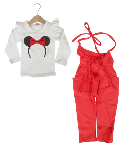 Minnie Bow Tee + Overall - Red 1