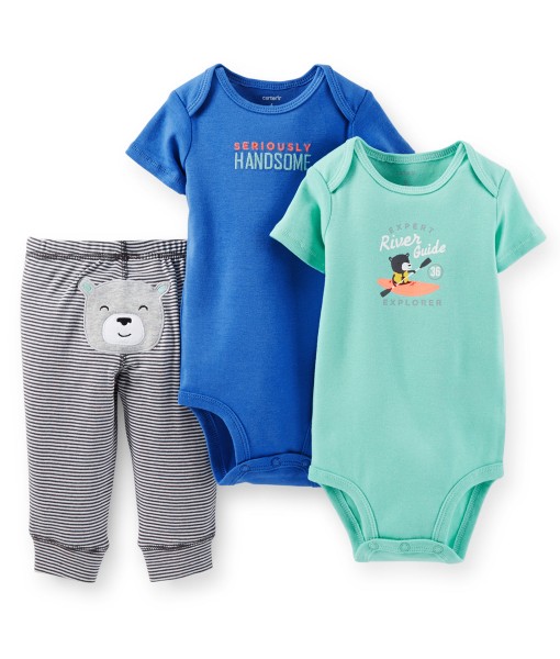 Bear Kayak Green Bodysuit + Blue Bodysut + Stripe Pant 1