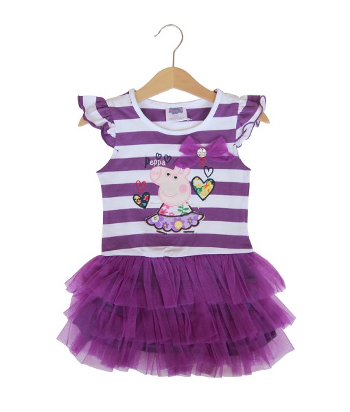 Peppa Tutu Stripe Dress - Purple 1