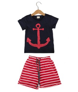 Anchor Blue Dark Tee + Red Stripe Pant