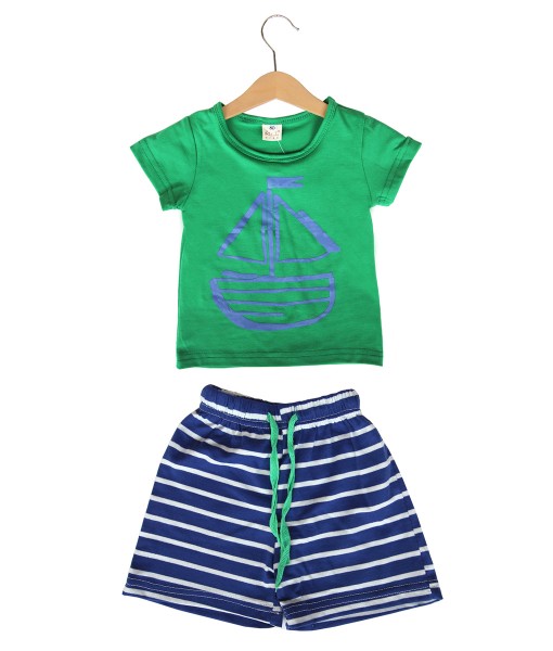 Sail Green Tee + Blue Stripe Pant 1