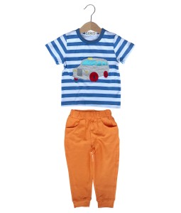 Car Stripe Tee + Orange Pant