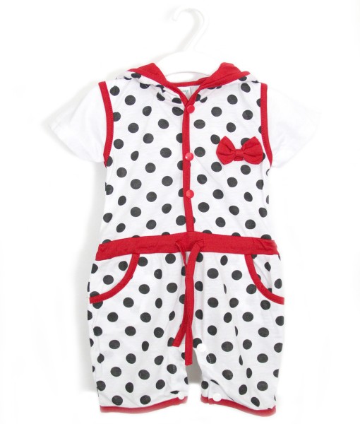 Romper Hoodie Black White Dots