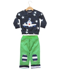 Plane Star Blue Tee + Green Midi Pant