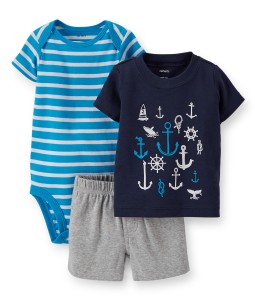 Anchor Tee + Stripes Bodysuit + Grey Pant