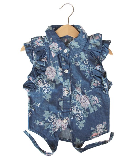 Flower Ruffle Denim Top 1