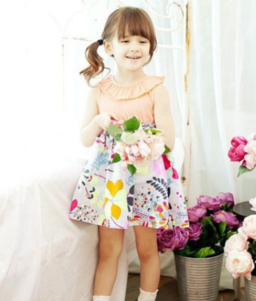 Floral Combination Peach Dress