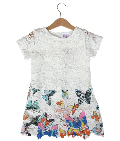 Butterfly Applique White Dress 1