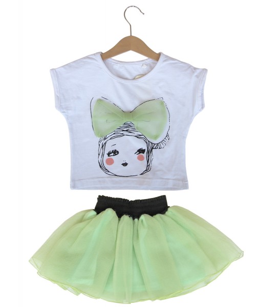 Girl Bow Top + Skirt - Green 1