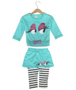 Flirty Eye Tee + Stripes Pant - Turquoise