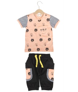 Bear Stripe Tee + Pant - Orange