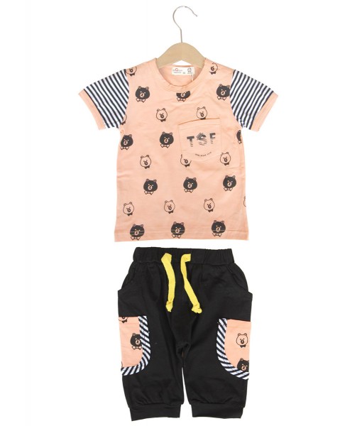 Bear Stripe Tee + Pant - Orange 1