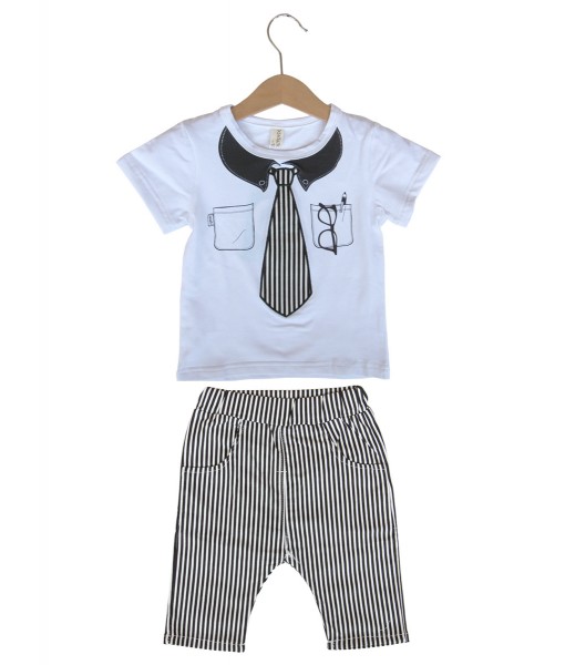 Shirt Tie White Tee + Stripe Pant 1