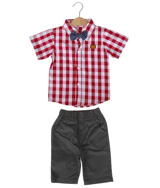 Red Plaid Shirt + Black Pant + BowTie 1