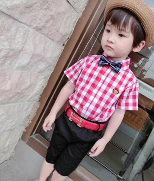 Red Plaid Shirt + Black Pant + BowTie