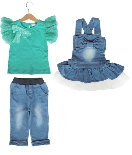 Lace Green Top + Tutu Overall + Jeans 1