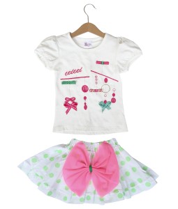 Bow Tee + Green Polka Skirt