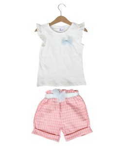 Bow Tee + Peach Plaid Pant