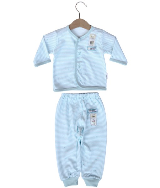 Long Button Stripes Set (Newborn) - Blue 1