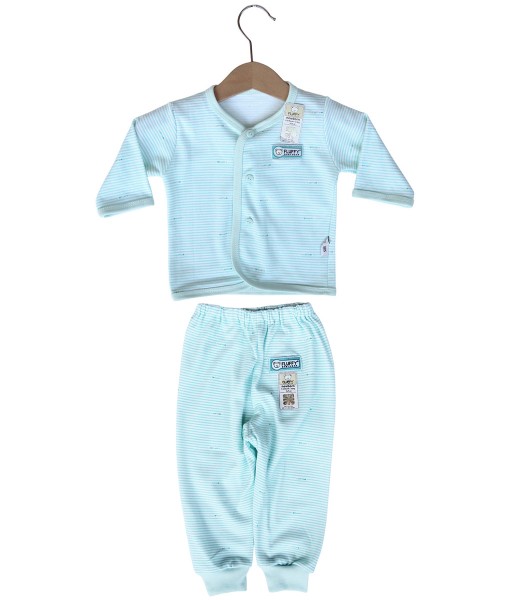 Long Button Stripes Set (Newborn) - Green 1