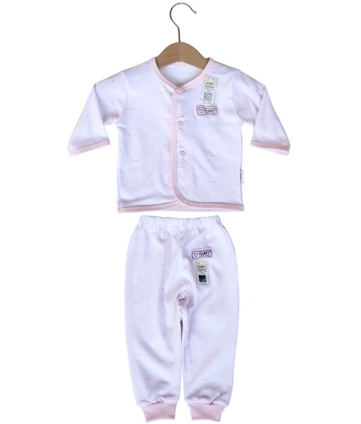 Long Button Stripes Set (Newborn) - Pink 1