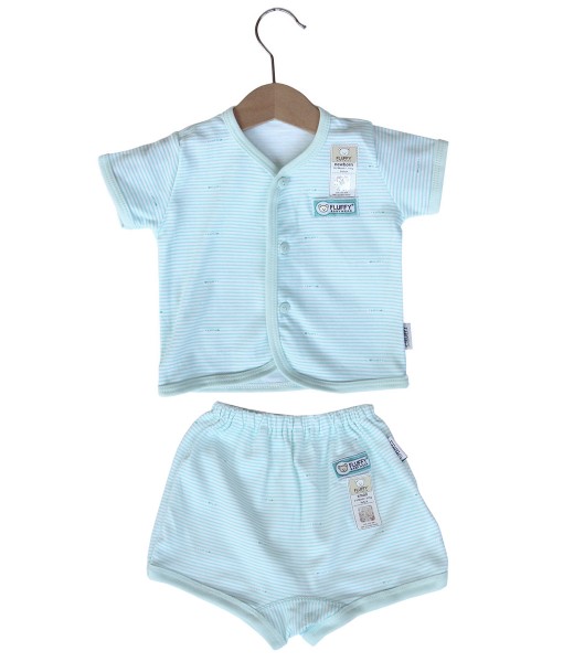 Short Button Stripes Set (Newborn) - Green 1