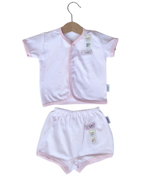 Short Button Stripes Set (Newborn) - Pink 1