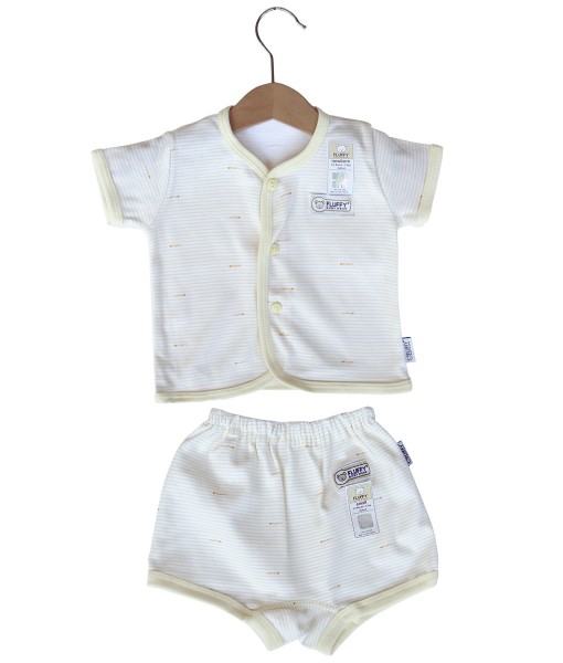 Short Button Stripes Set (Newborn) - Yellow 1