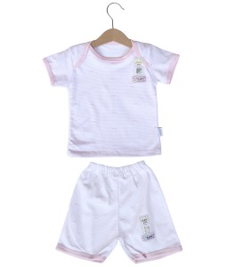 Short Tee Stripes Set (2-12M) - Pink