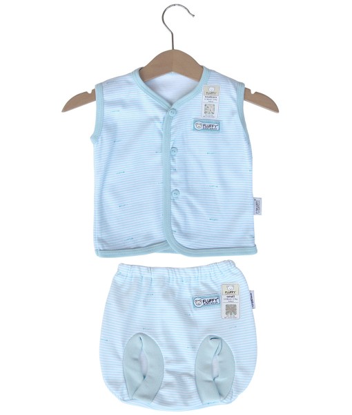 Sleeveless Button Stripes Set (Newborn-12M) - Blue 1