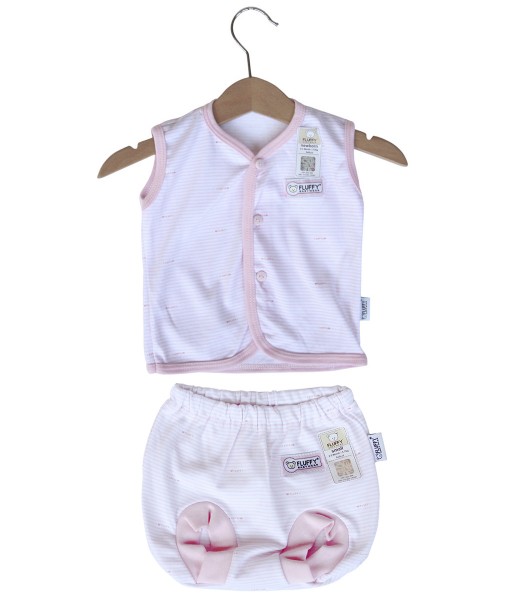 Sleeveless Button Stripes Set (Newborn-12M) - Pink 1