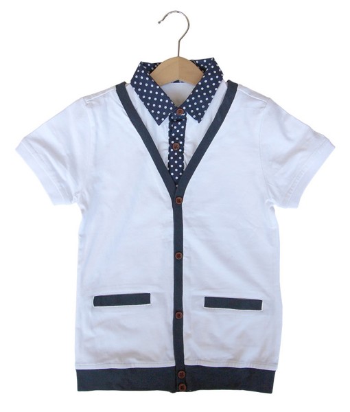 Cardigan Shirt Combi - Polka White 1