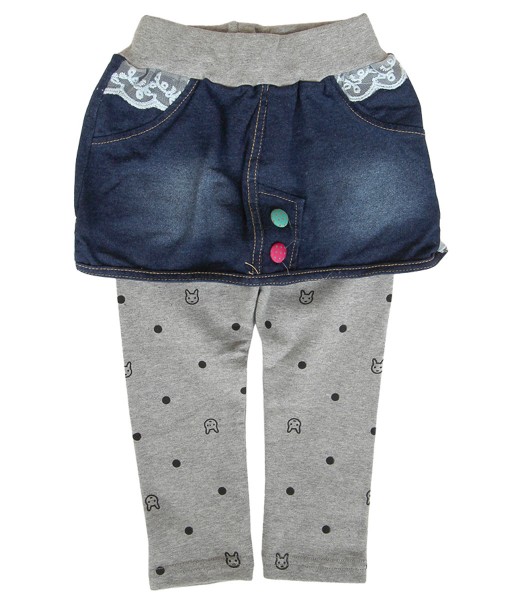 Button Jeans Skirt Legging - Grey 1