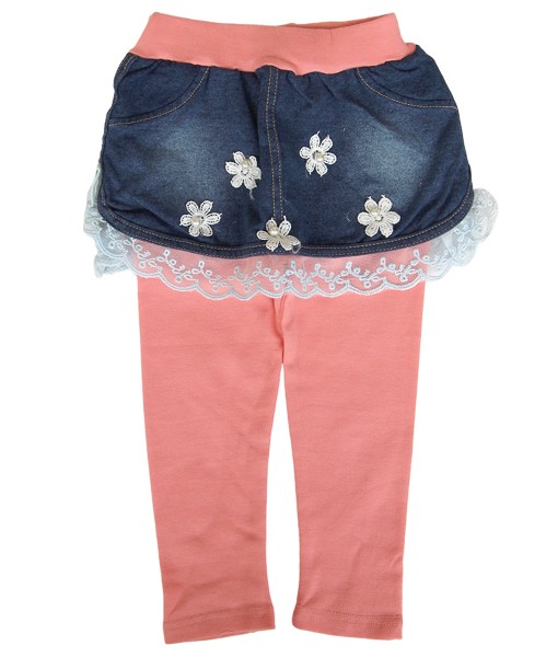 Flower Jeans Skirt Legging - Peach 1