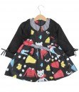 Clothes Print Dress + Cardigan - Black