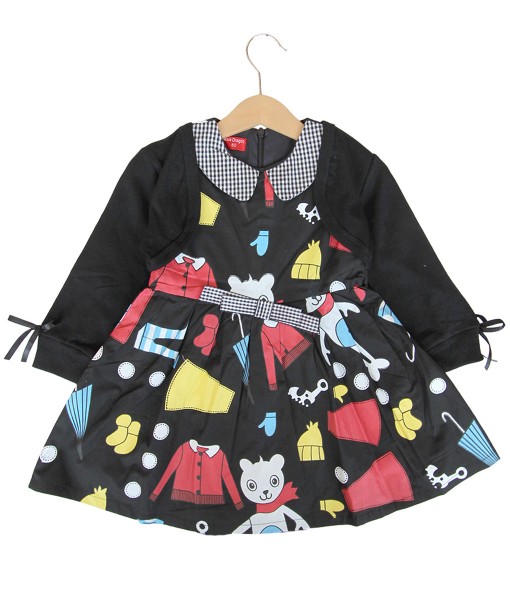 Clothes Print Dress + Cardigan - Black 1