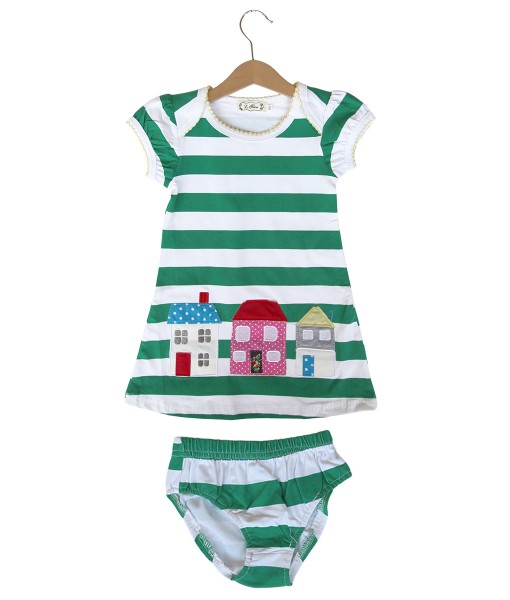 House Green Stripes Dress + Underpant 1
