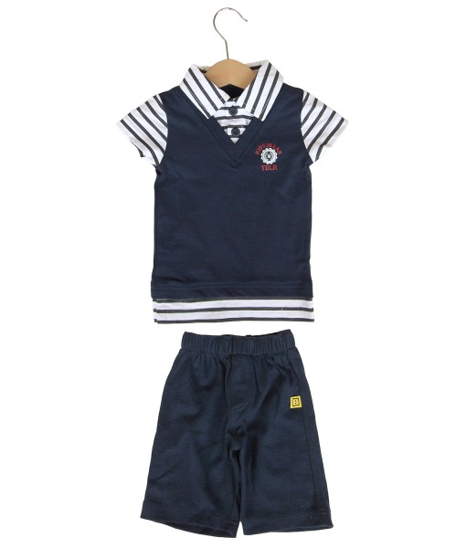 Stripe Vest Navy Tee + Pant 1