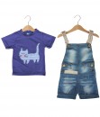Cat Tee + Short Jeans Overall
