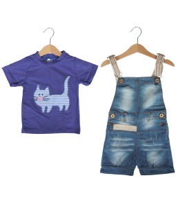 Cat Tee + Short Jeans Overall