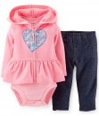 Pink Stripe Bodysuit + Pink Heart Jacket + Grey Pant